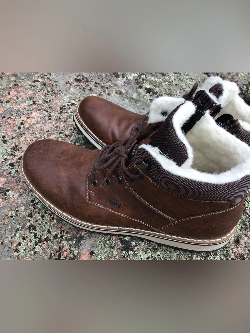 Rieker Sherpa Lined Winter Boots Brown Side Zip Lace Up Like New Size 45